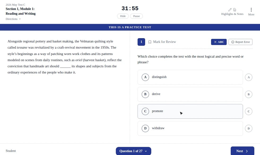 The the exam screen